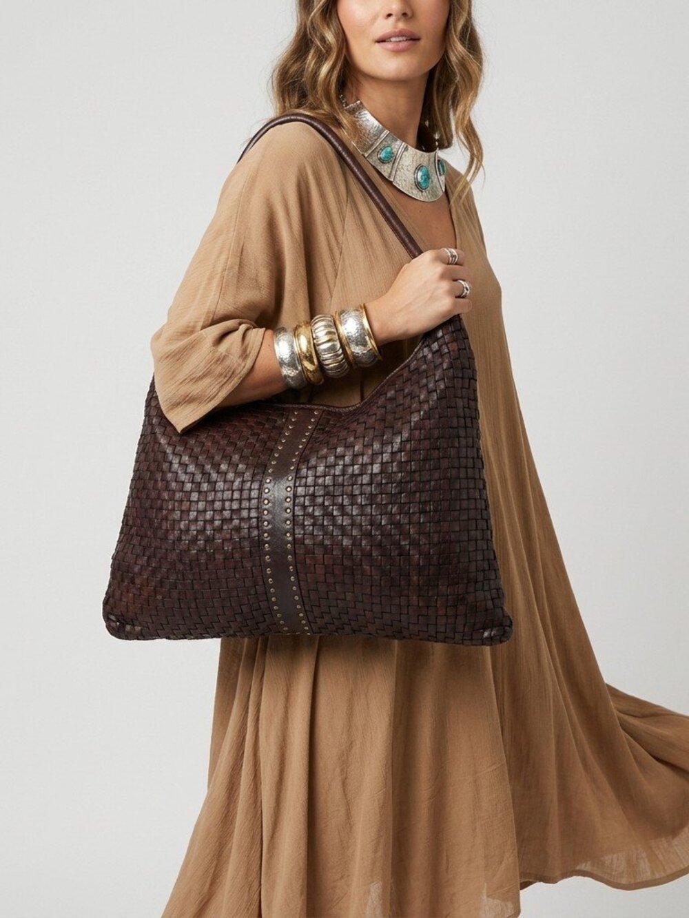 Artisan Woven Leather Hobo Bag